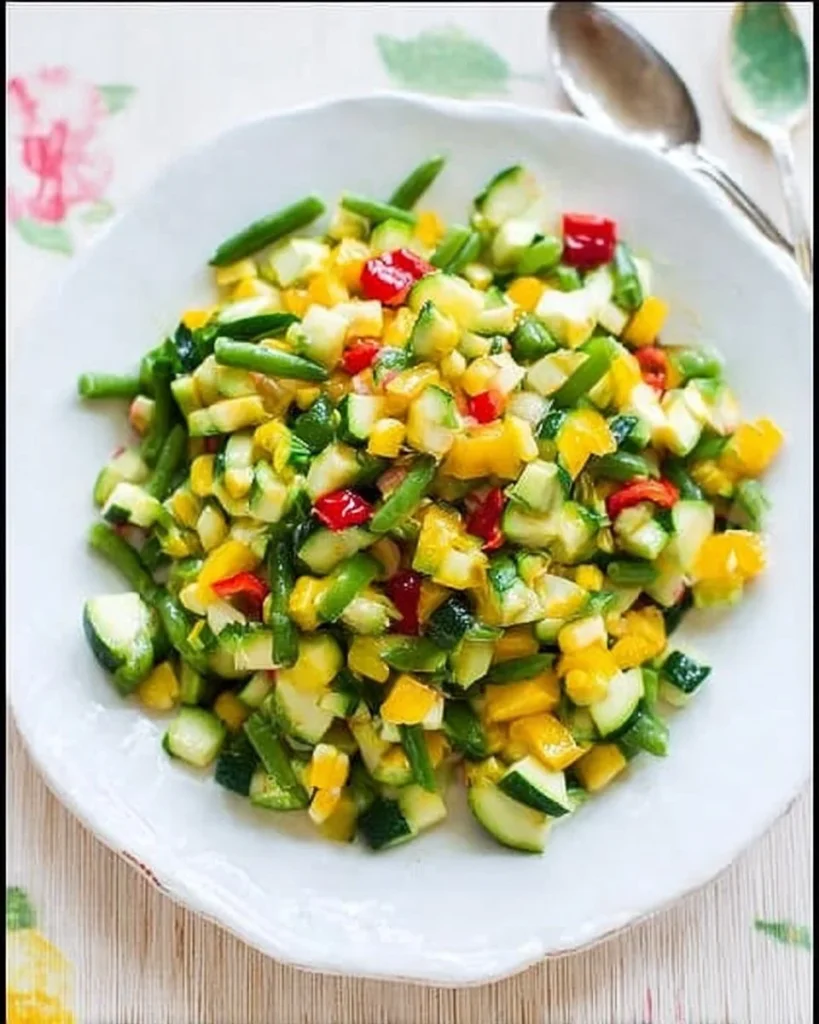 Sweet and Sour Zucchini Salad with fresh vegetables and dressing
