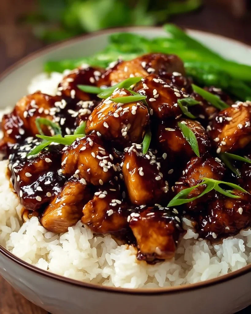 Grilled teriyaki chicken garnished with sesame seeds and green onions