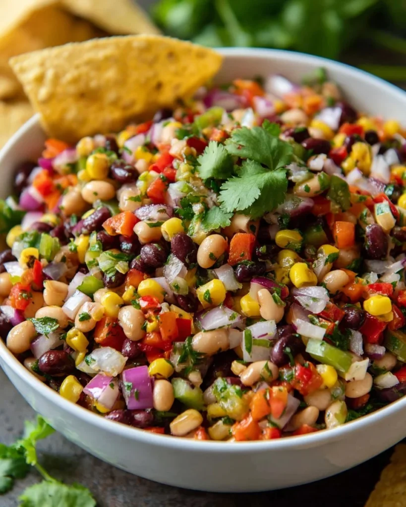 Delicious Texas Caviar bean dip served with tortilla chips