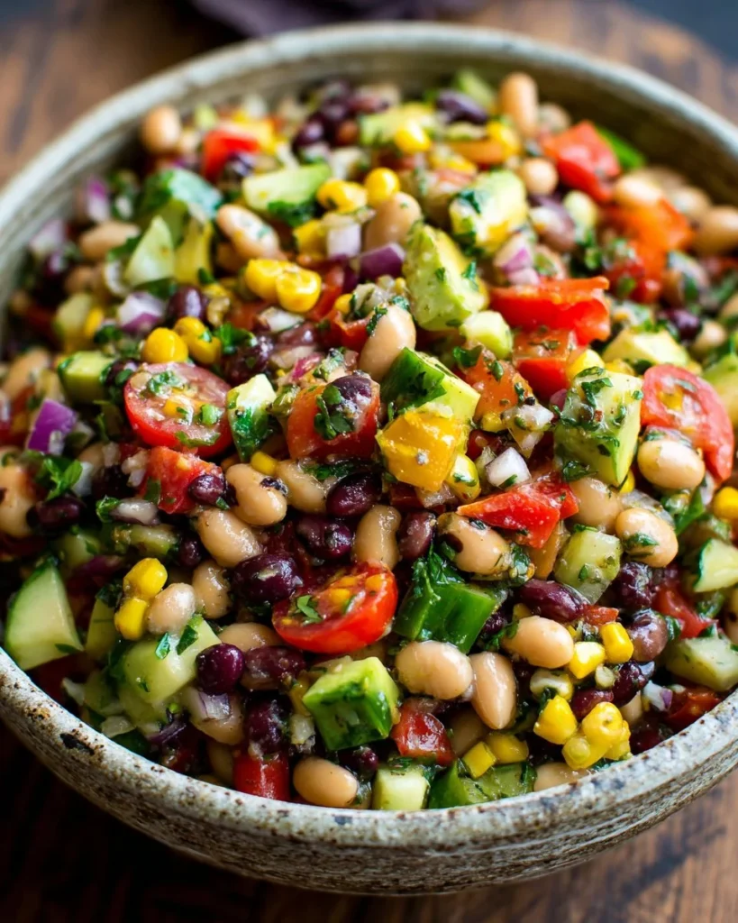 Texas Cowboy Caviar Salsa in a colorful serving bowl with fresh ingredients.