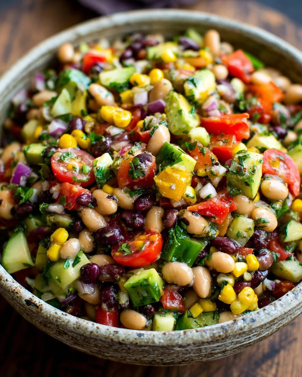 Texas Cowboy Caviar Salsa in a colorful serving bowl with fresh ingredients.