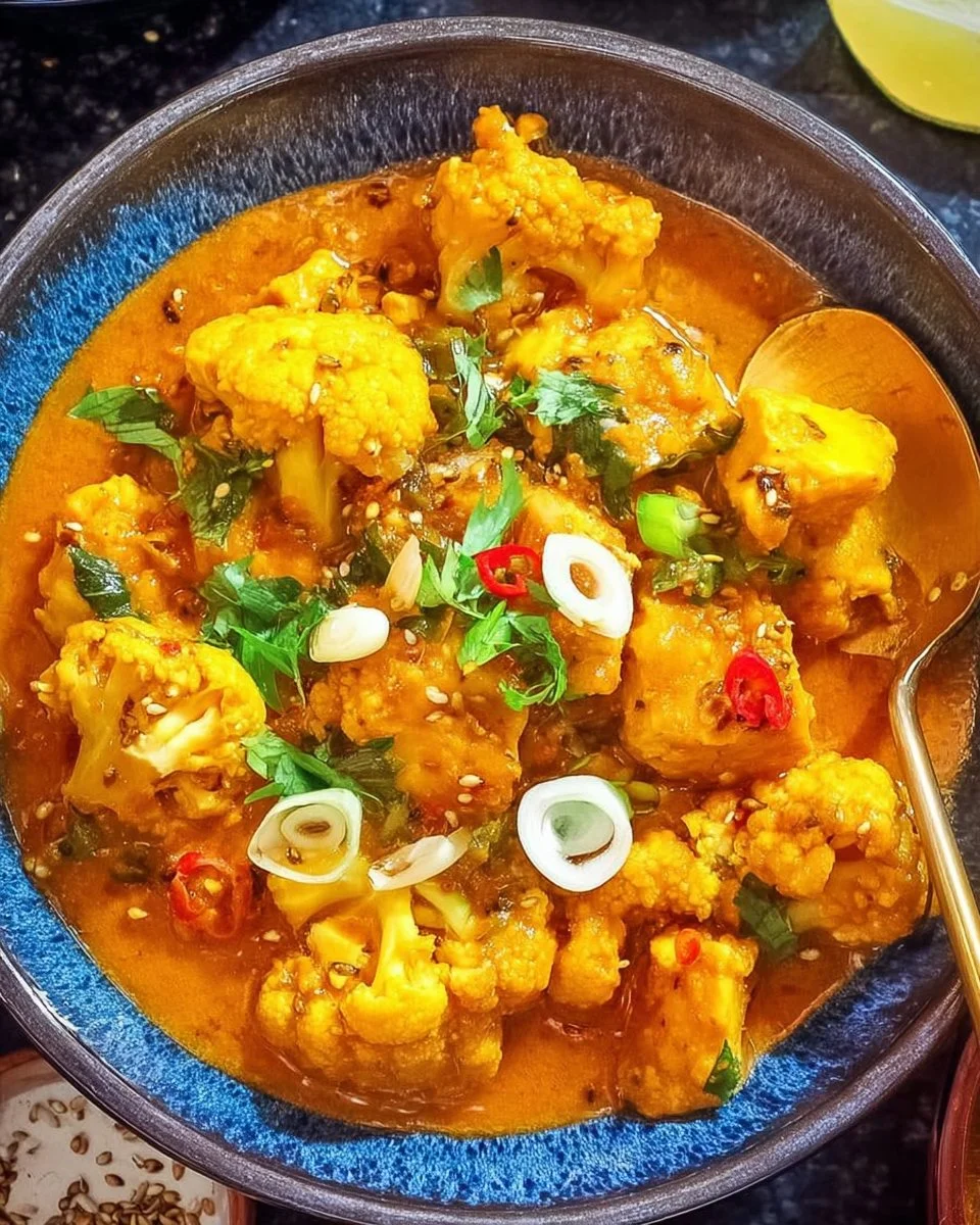 Delicious tofu curry served in a bowl, garnished with fresh herbs.