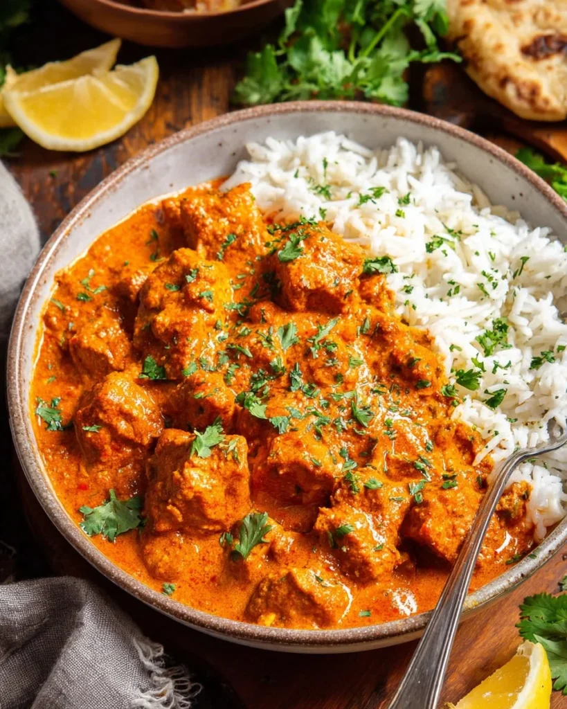 Delicious Tofu Tikka Masala served in a bowl with rice and spices