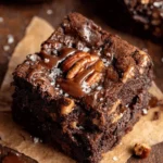 Delicious turtle brownies topped with caramel and pecans