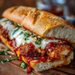 Delicious ultimate chicken parm sandwich with marinara and melted cheese