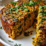 Delicious quinoa lentil spinach casserole served in a baking dish