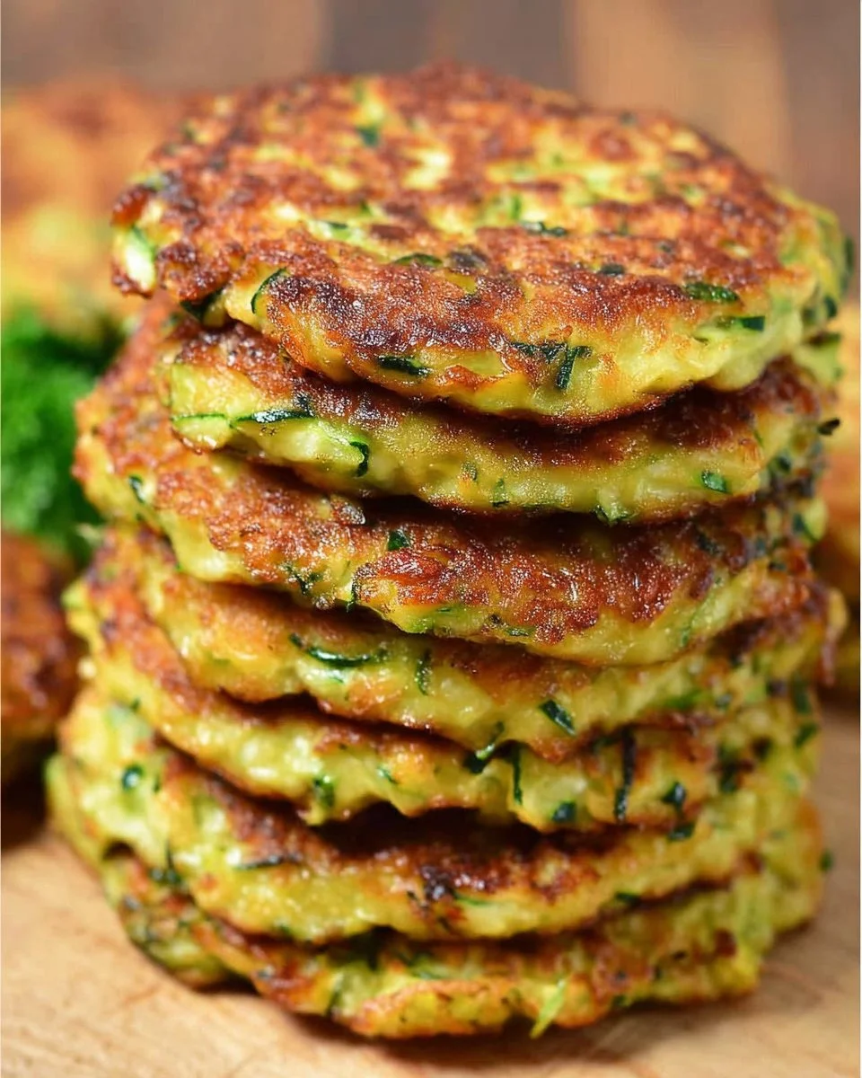 Crispy zucchini fritters served on a plate with dipping sauce