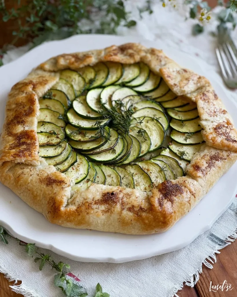 Savory zucchini galette with fresh vegetables on a flaky crust