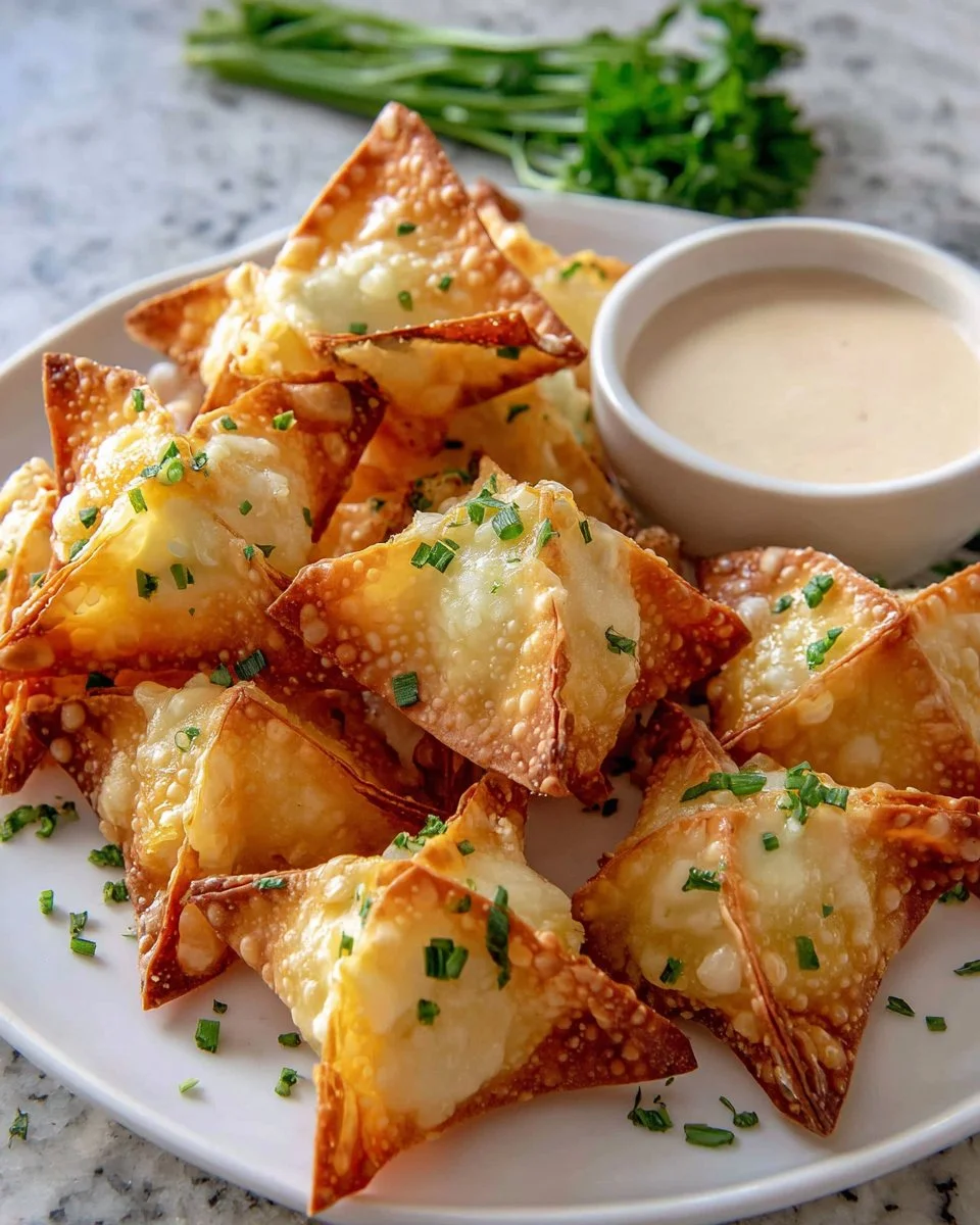 Delicious air fryer pineapple cream cheese wontons served on a plate.
