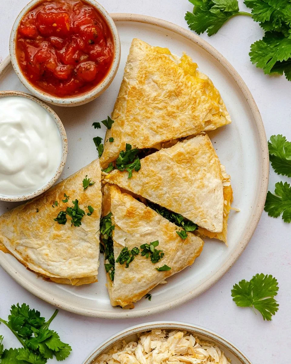 Crispy Air Fryer Quesadilla served with salsa and guacamole