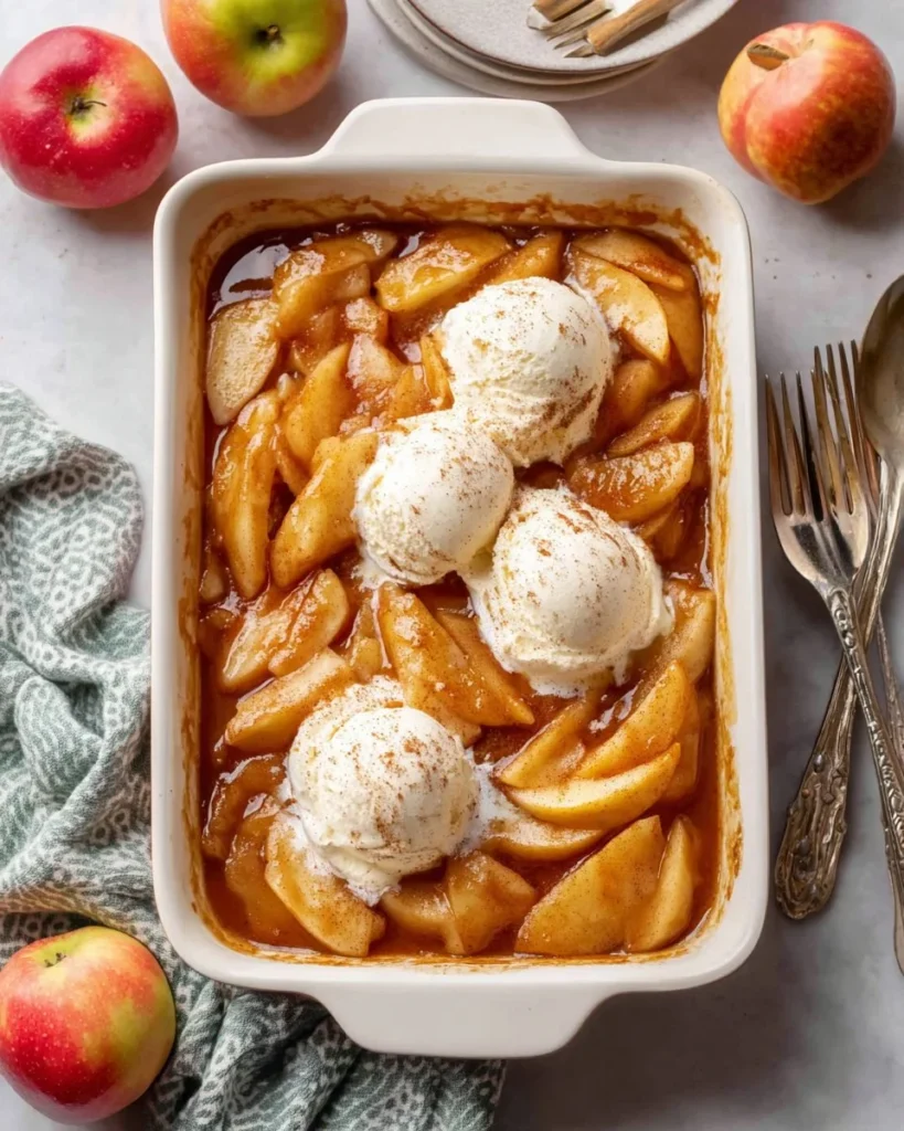 Delicious baked cinnamon apples topped with cinnamon and sugar