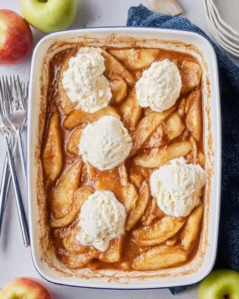 Delicious baked cinnamon apples topped with a sprinkle of cinnamon and sugar.