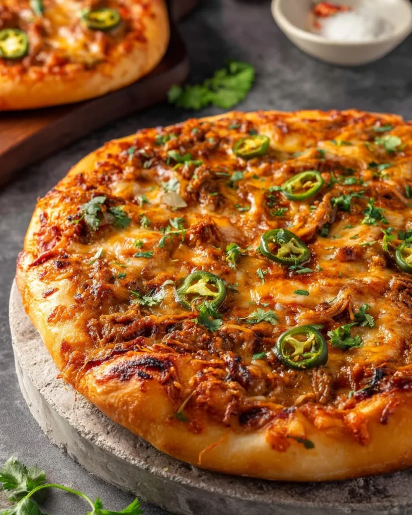 Delicious Birria Pizza topped with cheese and spices, served hot