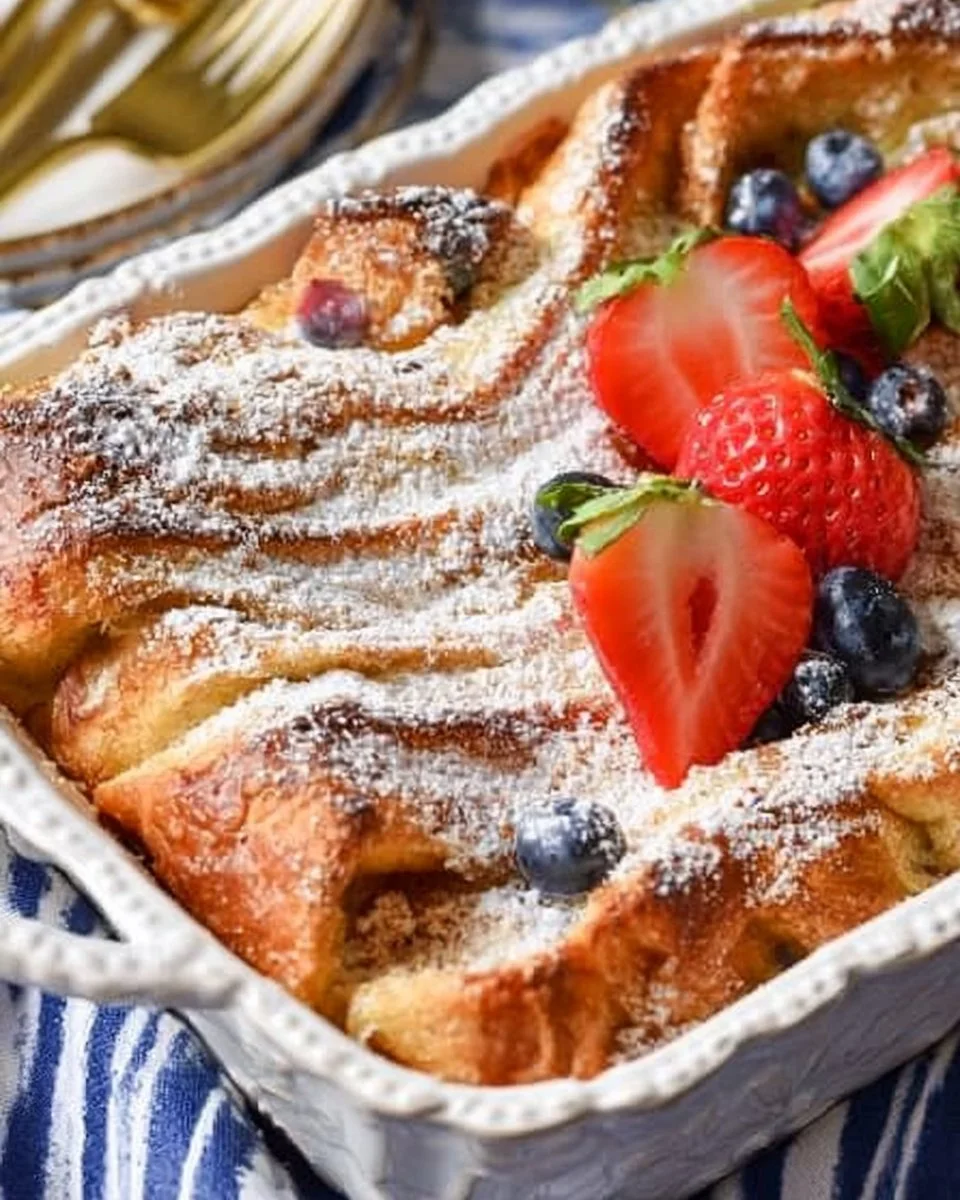 Delicious brioche French toast casserole baked to perfection
