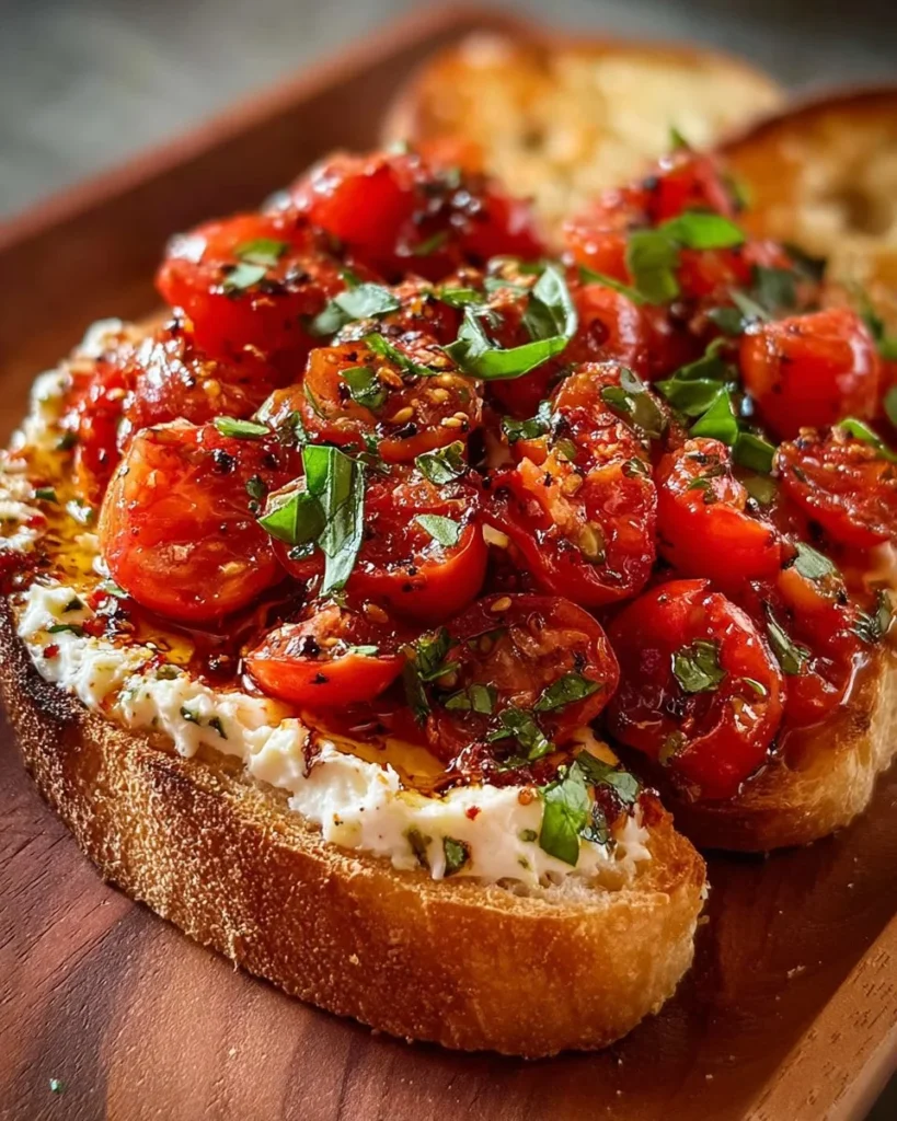 Delicious bruschetta dip served with crispy bread and fresh ingredients