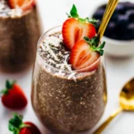 Delicious Chocolate Chia Pudding topped with fresh fruit