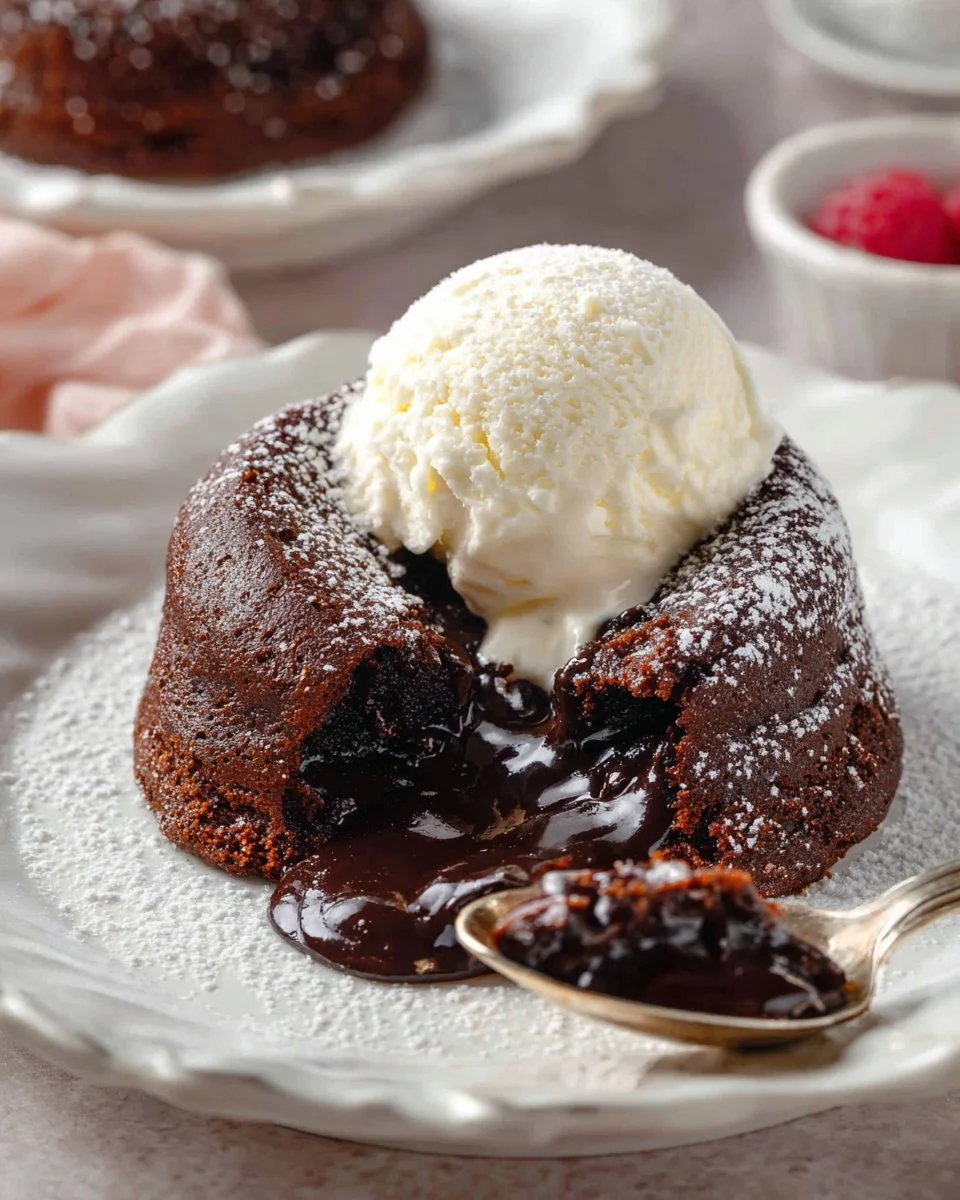 Delicious chocolate lava cakes with molten chocolate center served on a plate.