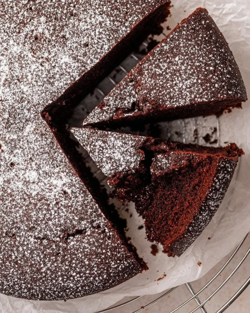 Delicious Chocolate Olive Oil Cake served on a rustic table
