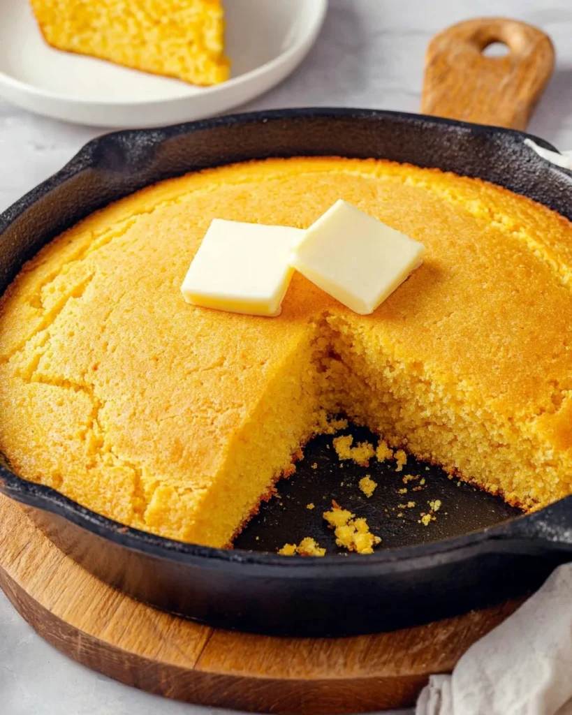 Deliciously golden Corn Pone served with butter and honey