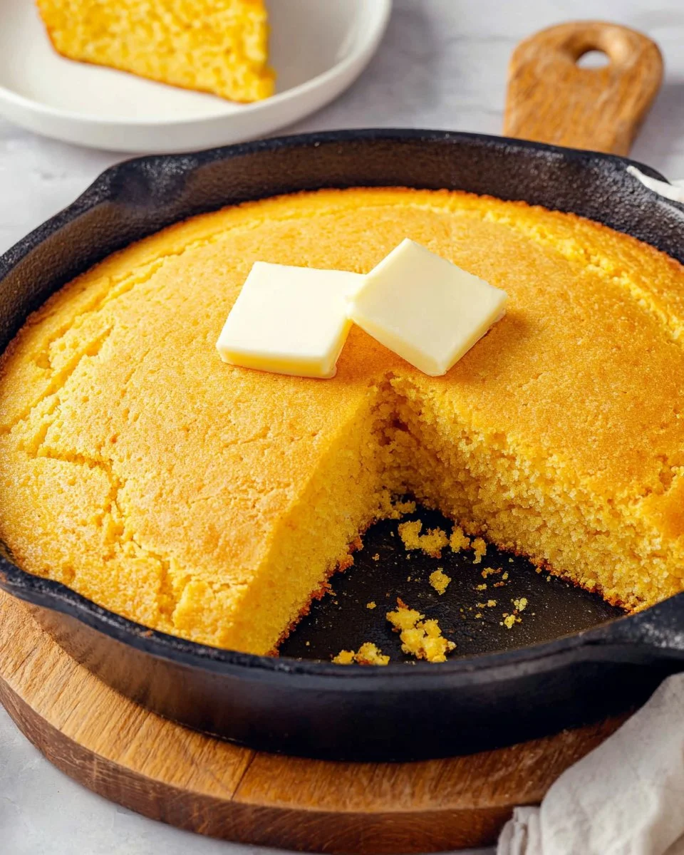 Deliciously golden Corn Pone served with butter and honey