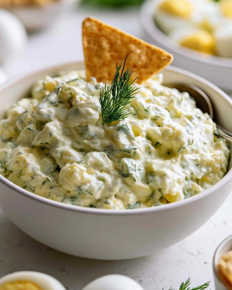 Bowl of cottage cheese egg salad with fresh herbs and spices