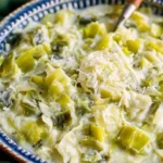 Delicious creamed leeks garnished with herbs on a plate