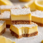 Delicious creamy lemon icebox bars on a plate
