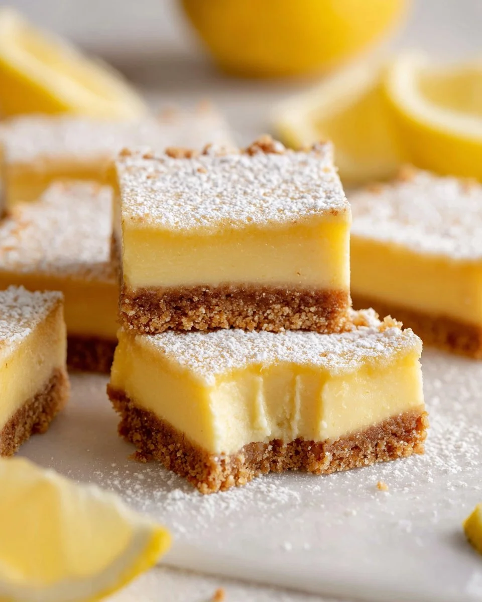 Delicious creamy lemon icebox bars on a plate