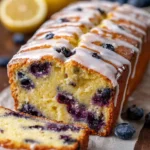 Slice of easy blueberry ricotta cake topped with fresh blueberries