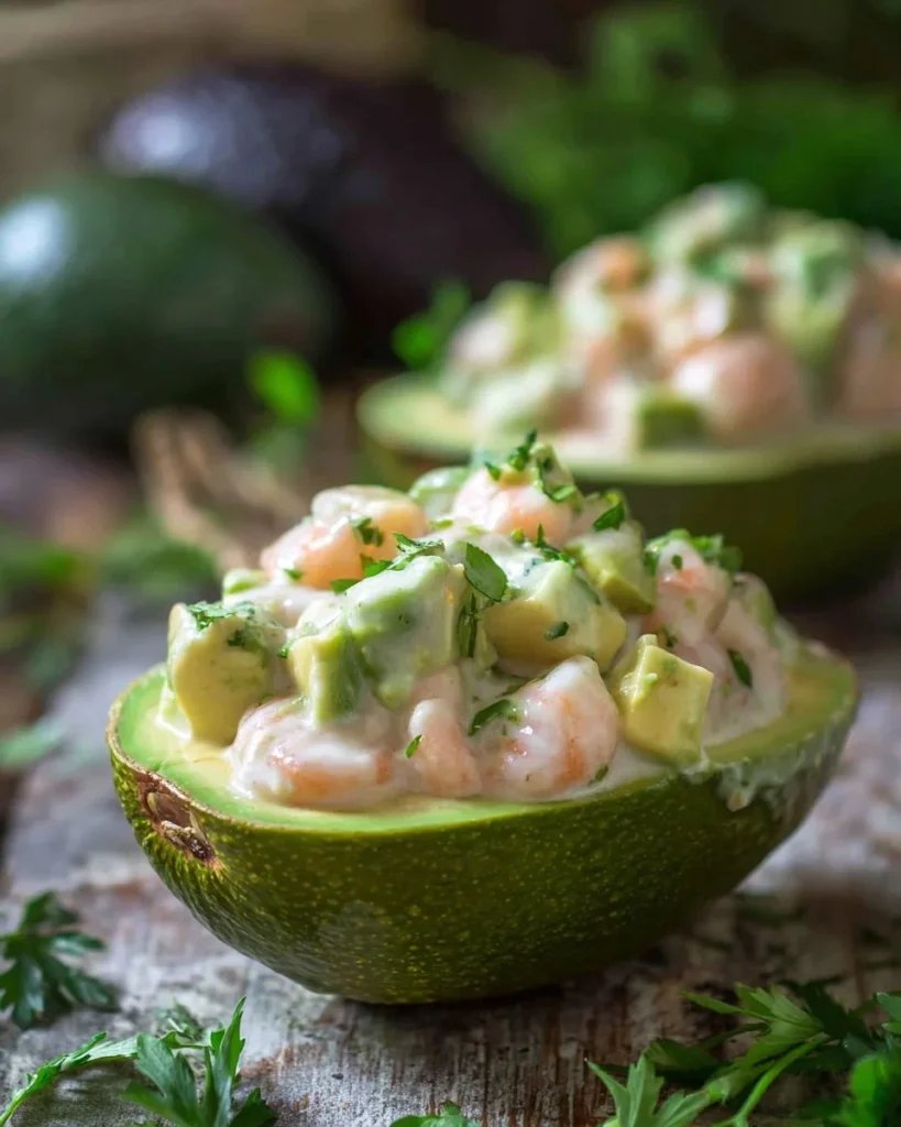 Delicious shrimp stuffed avocado ready to serve for a healthy meal