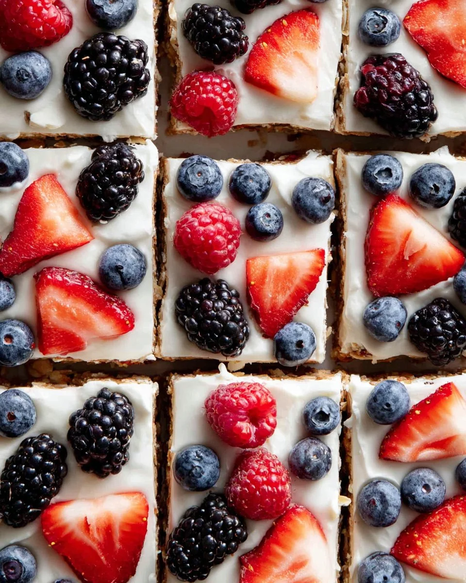 Delicious frozen yogurt granola bars stacked on a plate.