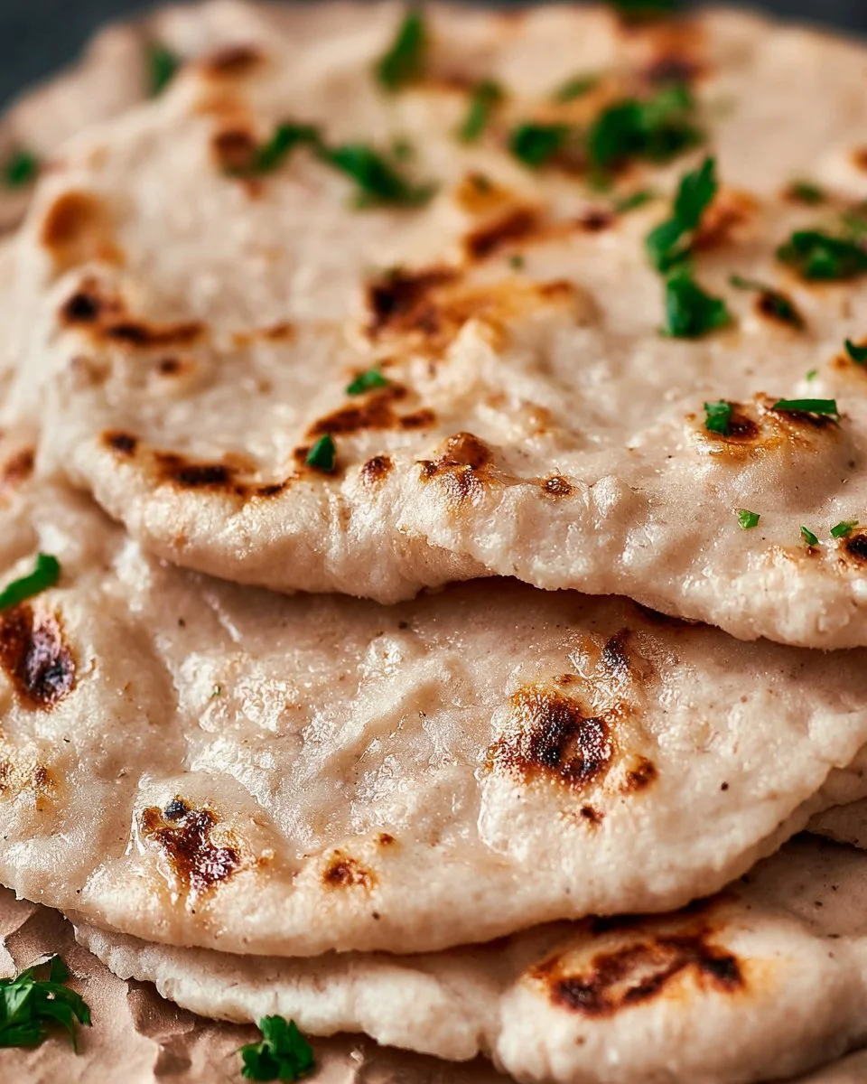 Homemade gluten-free naan bread served with curry.