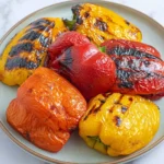 Colorful grilled bell peppers on a plate ready to be served