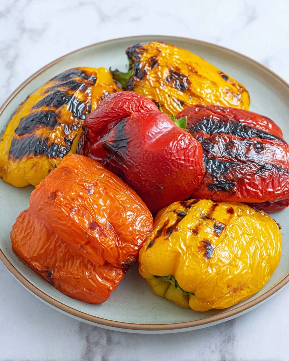 Colorful grilled bell peppers on a plate ready to be served