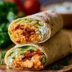 Healthy Buffalo Chicken Caesar Wraps with fresh ingredients and dressing