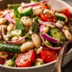 Healthy Mediterranean White Bean Salad with fresh vegetables
