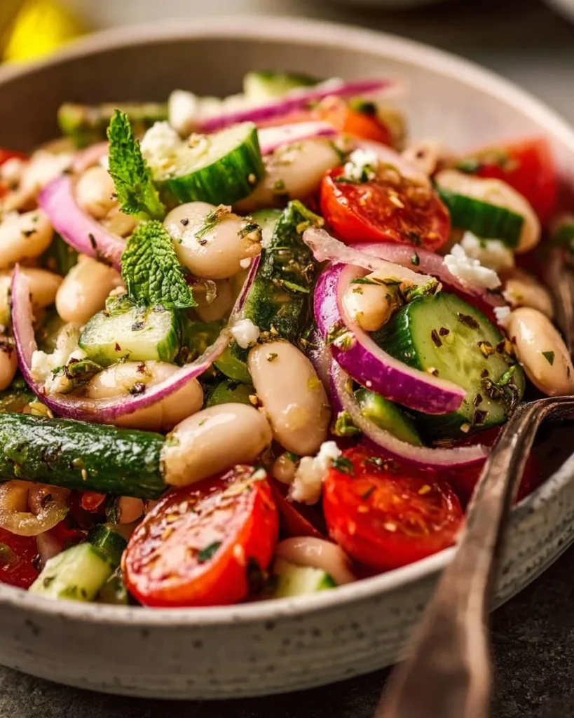 Healthy Mediterranean White Bean Salad with fresh vegetables