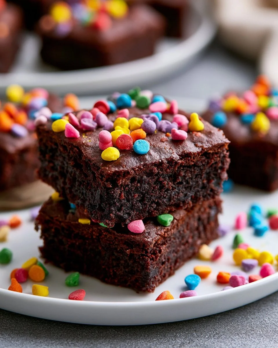 Delicious homemade cosmic brownies with colorful sprinkles on top.