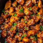 Plate of Honey Sriracha Chicken served with vegetables