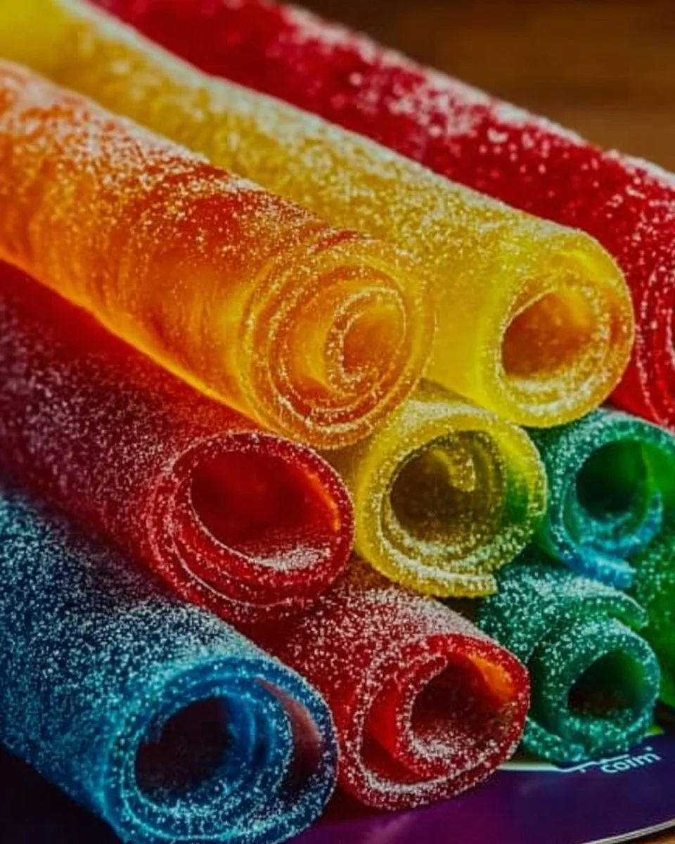 Colorful Kool-Aid Fruit Roll-Ups stacked on a plate, ready to enjoy.