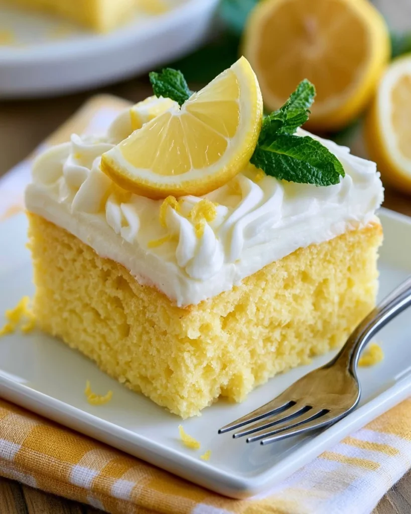 Delicious lemon cake with creamy cream cheese frosting on a decorative plate