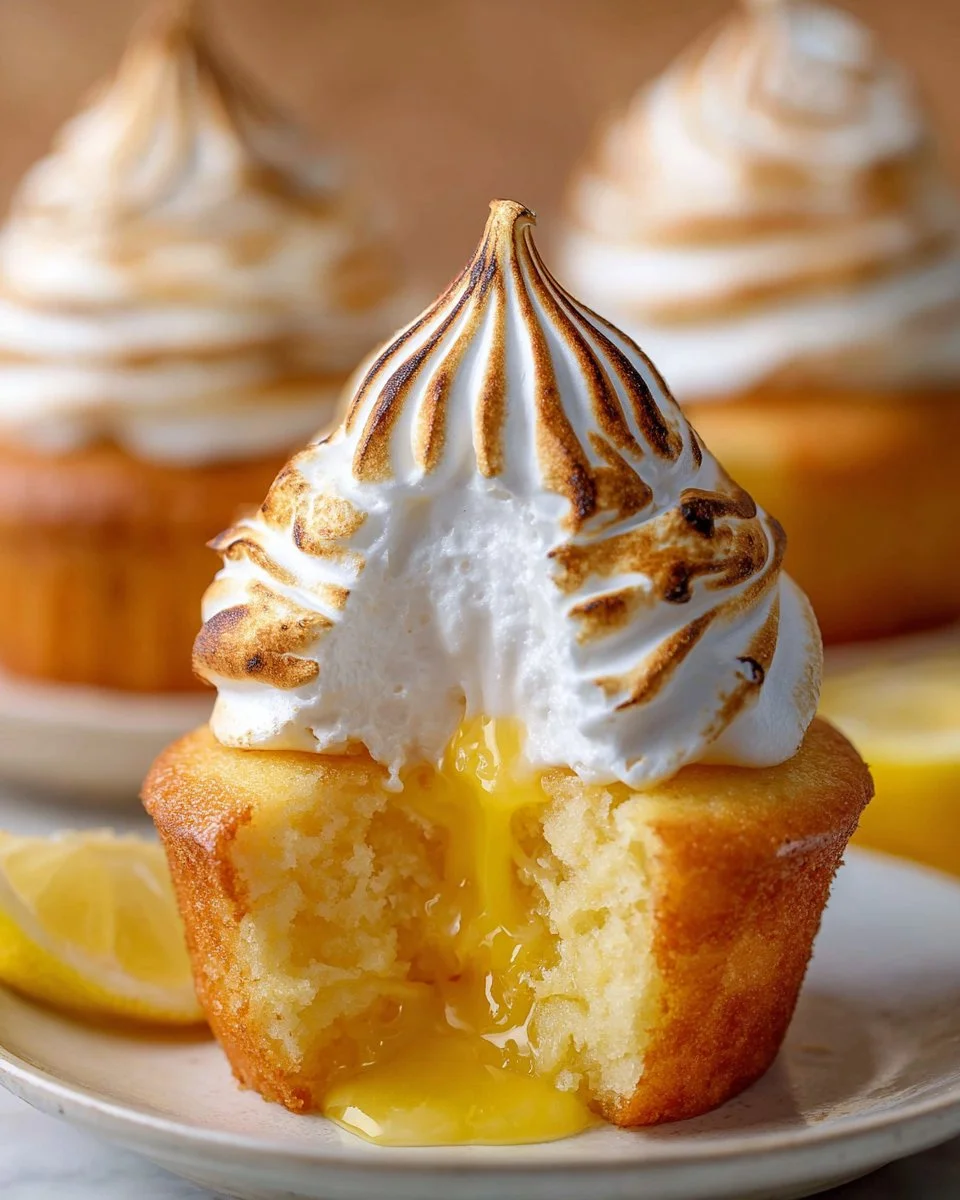 Lemon Meringue Cupcakes with fluffy meringue topping and lemon zest