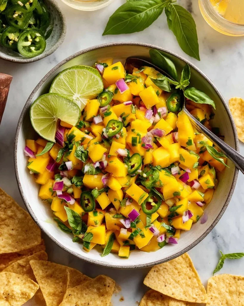 Delicious Mango Basil Salsa with vibrant colors and fresh ingredients