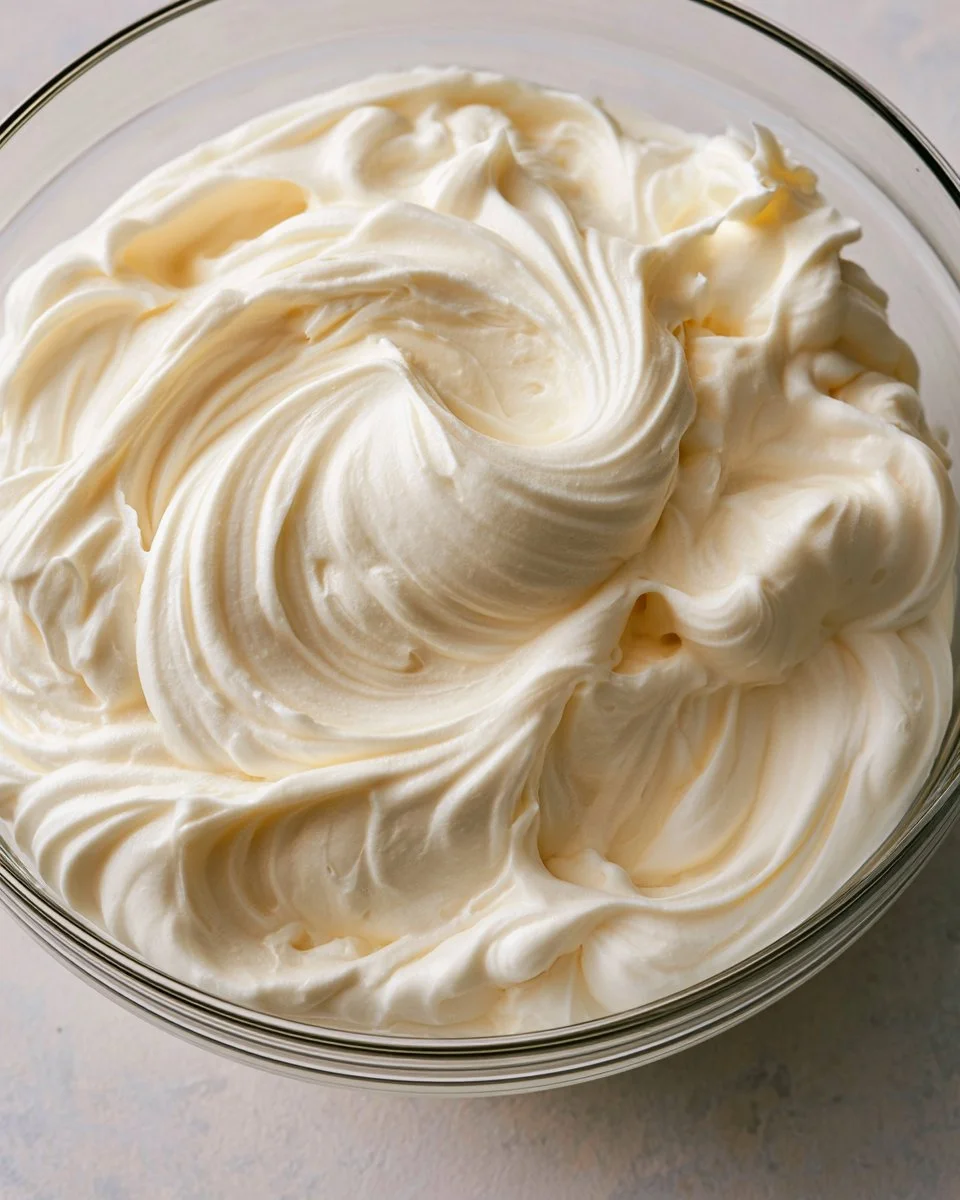 Bowl of fluffy mascarpone whipped cream topping desserts