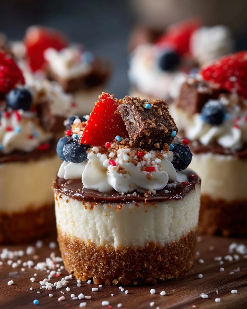 Colorful No-Bake Firecracker Cheesecake Bites on a decorative plate