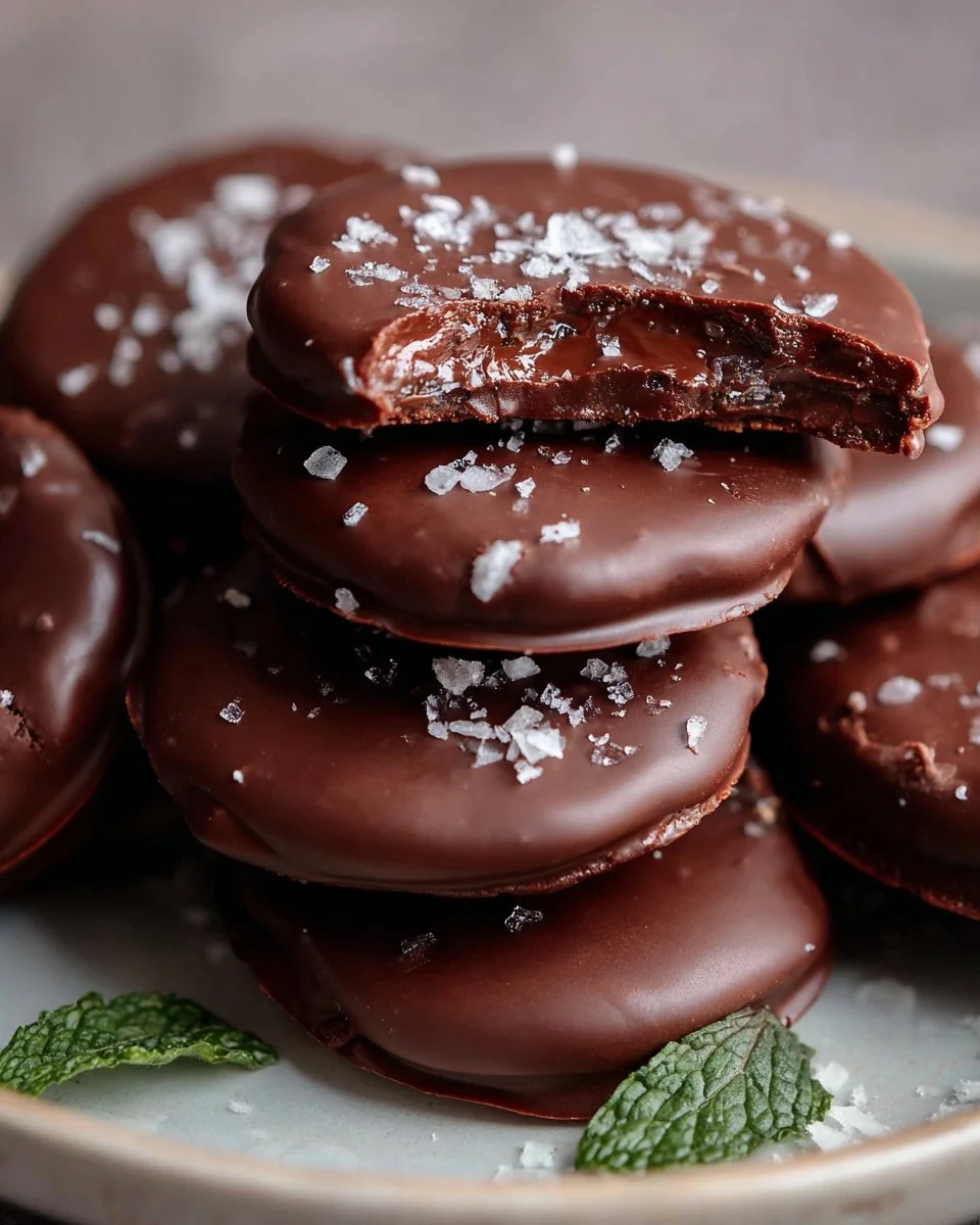Delicious no bake Thin Mint cookies stacked on a plate