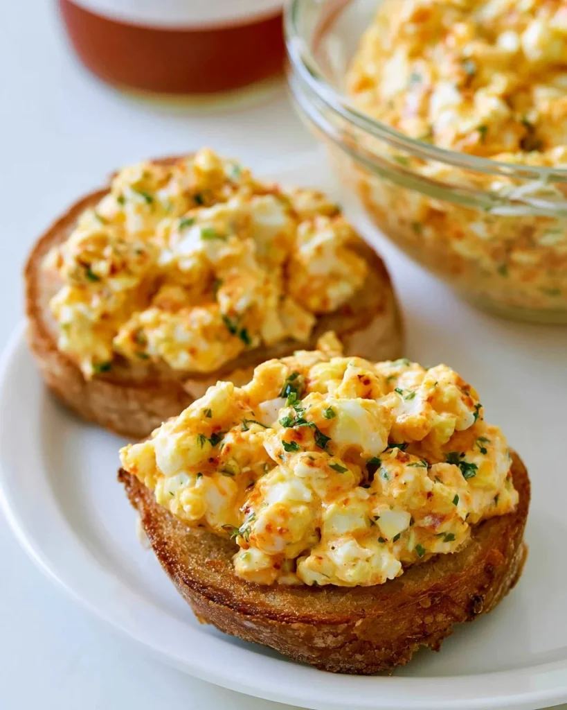 No mayo spicy egg salad with peppers and herbs in a bowl
