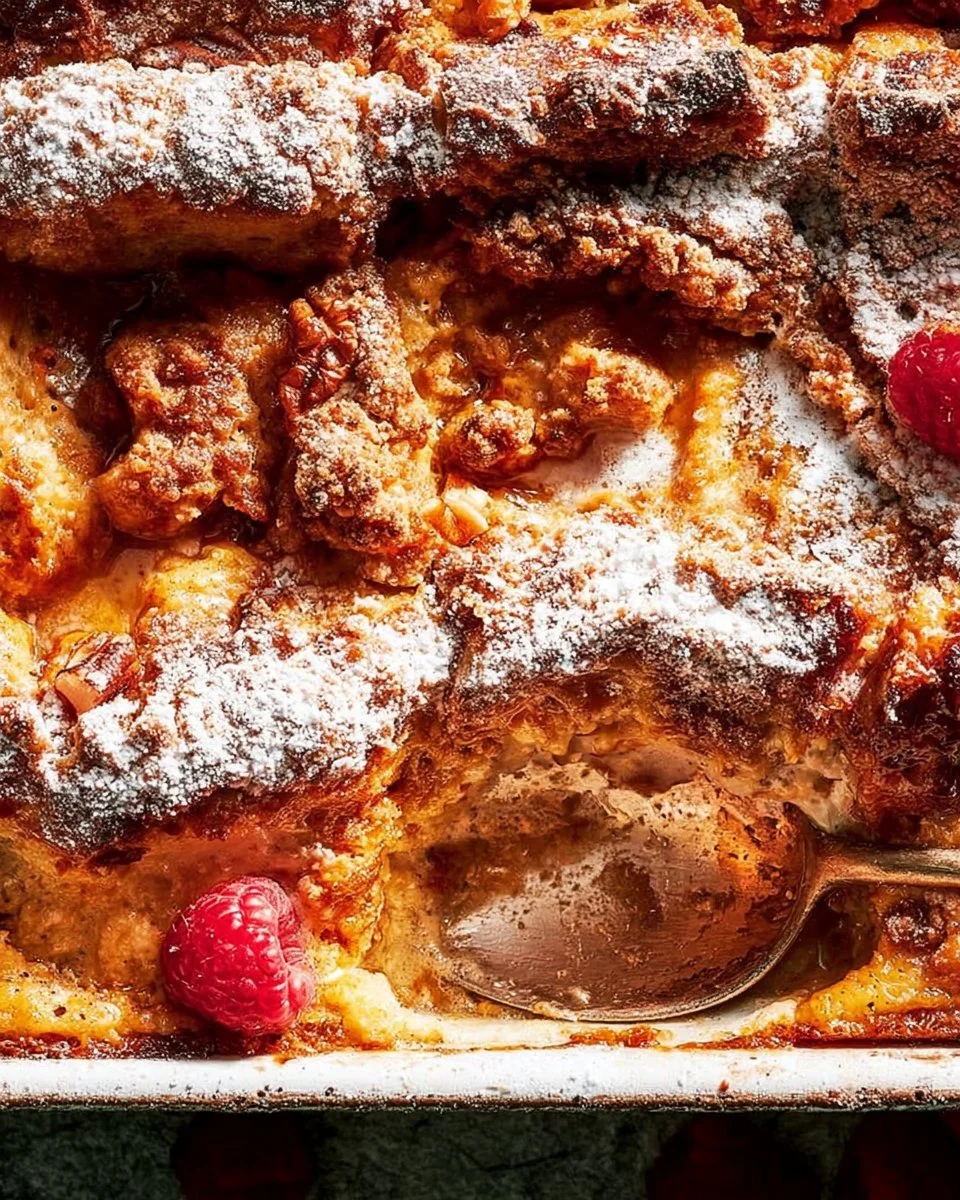 Delicious Overnight Brioche French Toast Casserole served on a plate