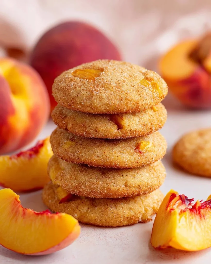 Freshly baked peach cookies with a golden crust and juicy peach bits