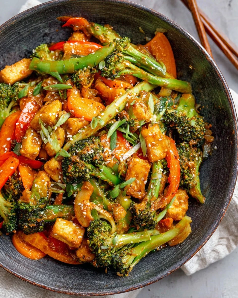 Peanut Vegetable Stir Fry with colorful veggies and peanuts in a bowl